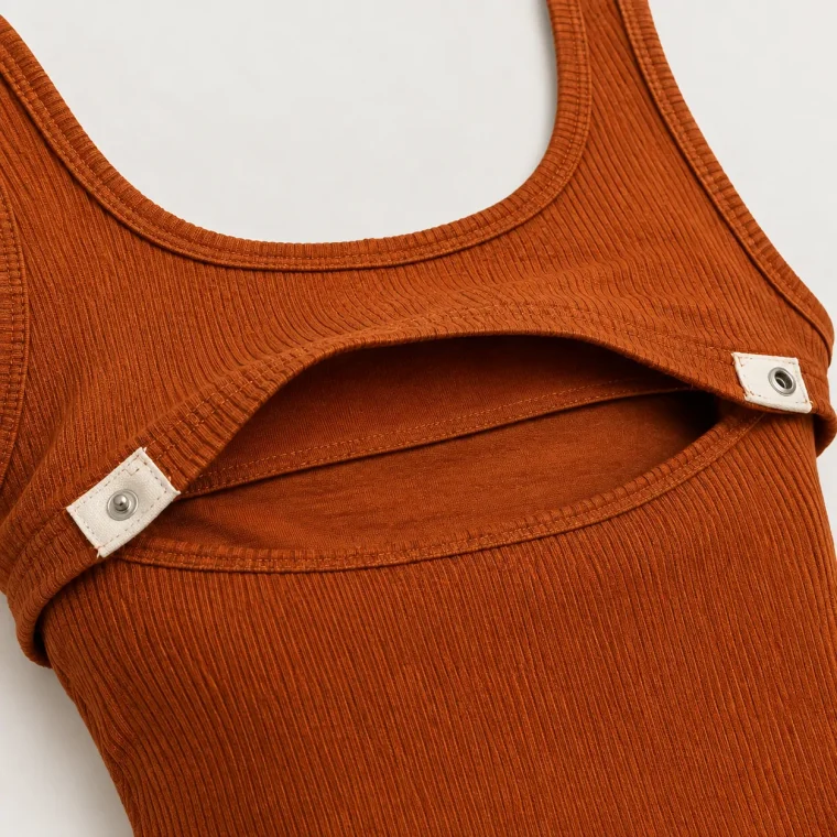Beam Nursing Tank, close-up of the fold and tabs
