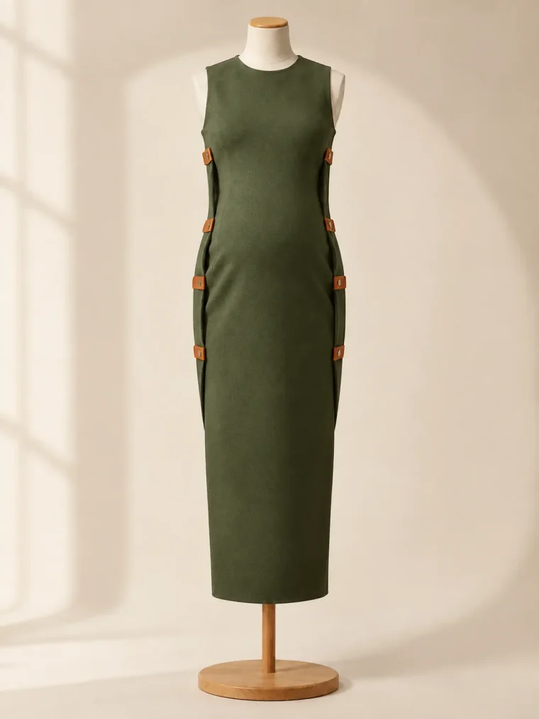 Buttress Fold Dress in Moss