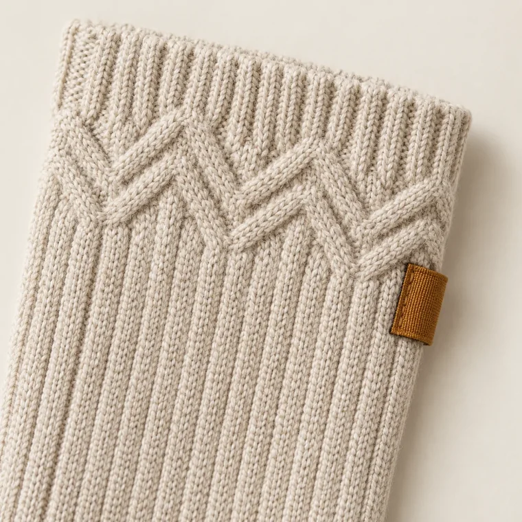 Chalk Trio Lounge Socks, close-up of the fold and tabs