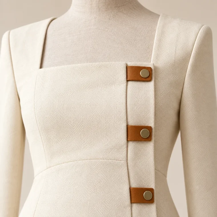 Cloister Fold Dress, close-up of the fold and tabs