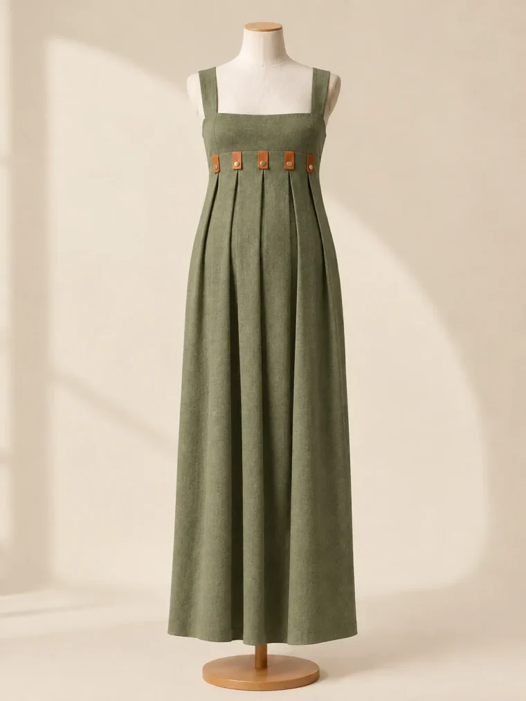 Colonnade Fold Dress in Moss
