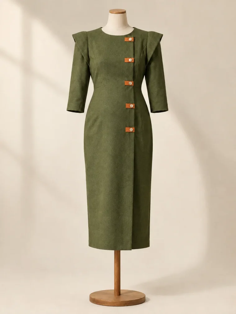 Corbel Fold Dress in Moss