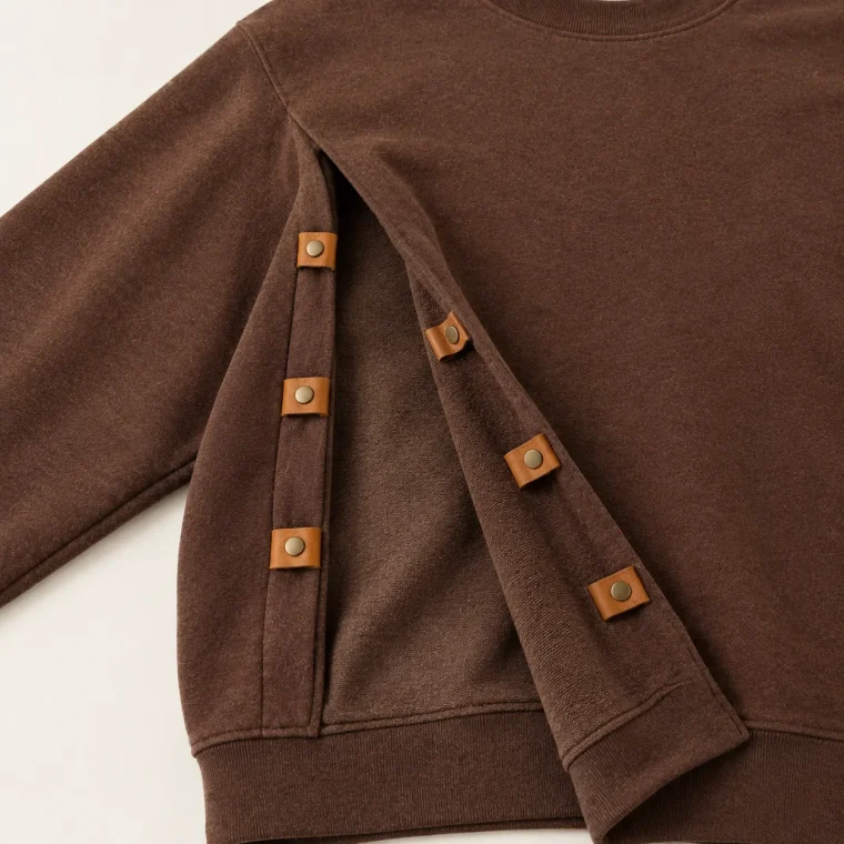 Joist Nursing Sweatshirt, close-up of the fold and tabs