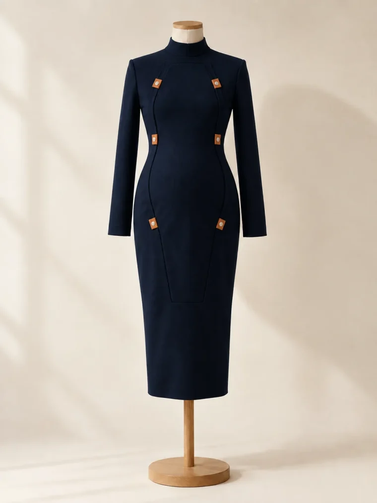 Keystone Fold Dress in Ink