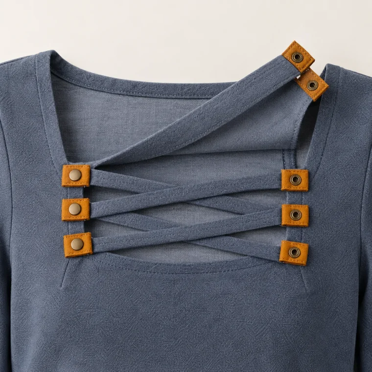 Lattice Nursing Top, close-up of the fold and tabs