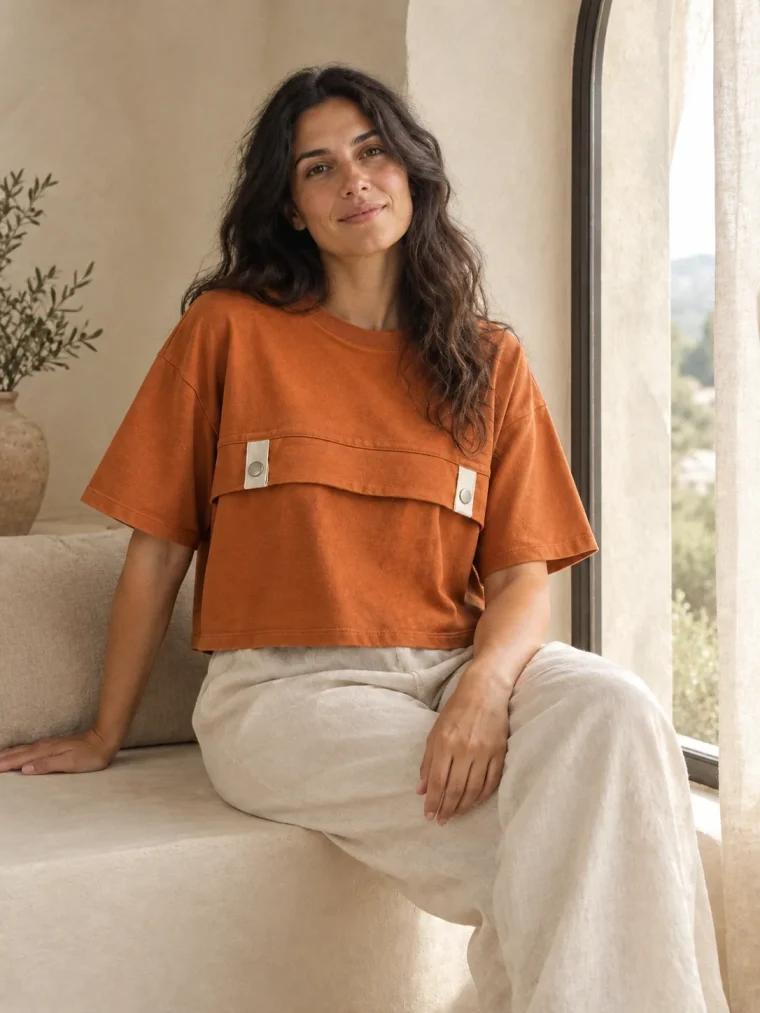 Ledge Boxy Nursing Tee, gedragen