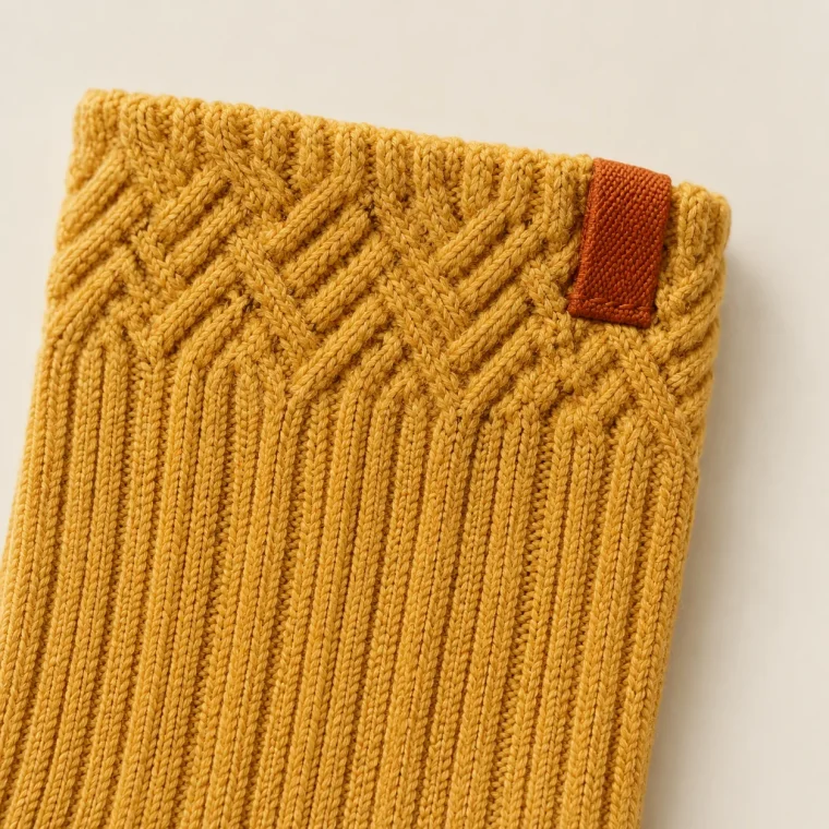 Ochre Trio Lounge Socks, close-up of the fold and tabs