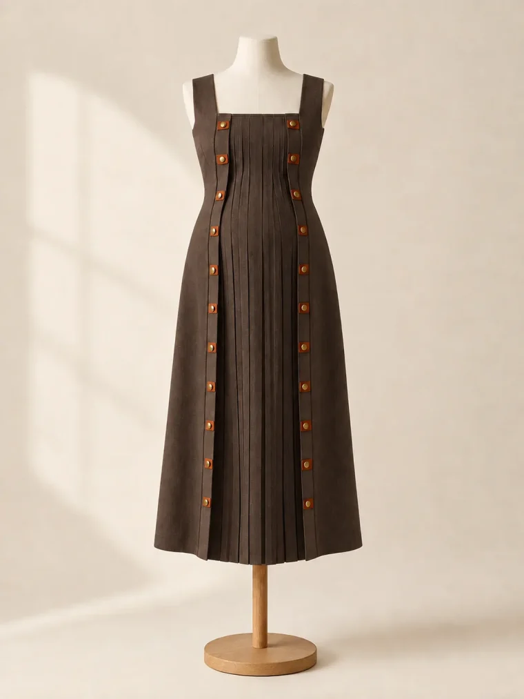 Oriel Fold Dress in Umber