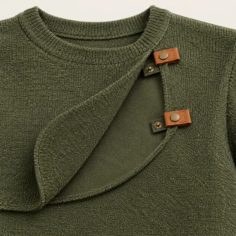 Spandrel Nursing Knit, close-up of the fold and tabs